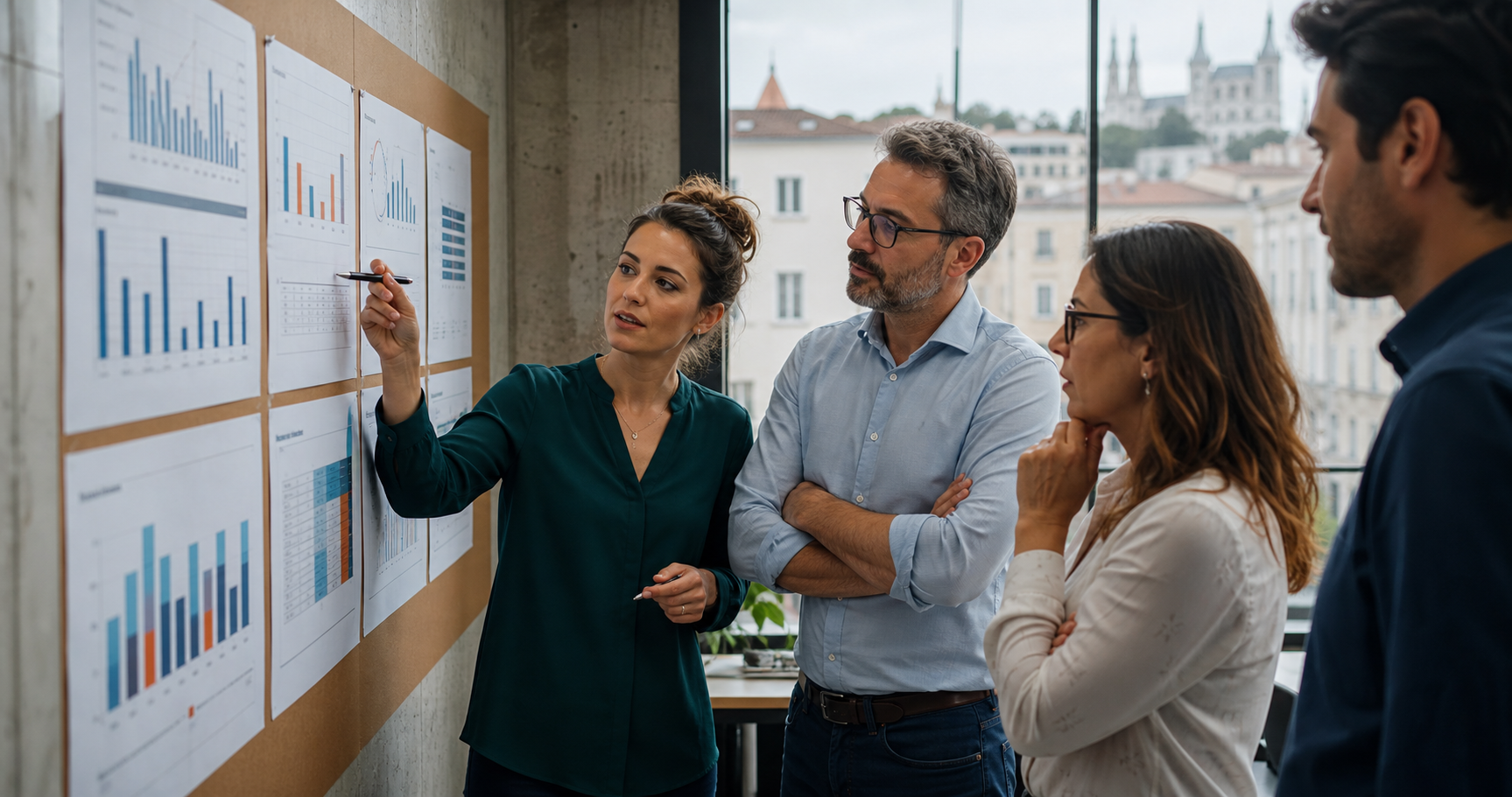 Équipe examinant un reporting de gestion